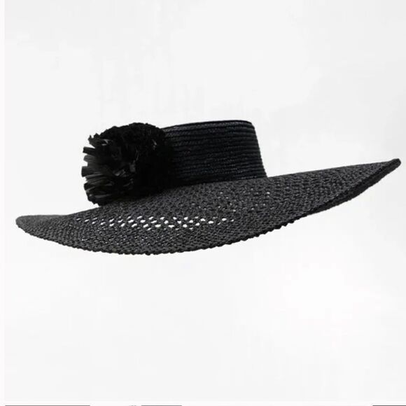 Zara Floral Raffia Picture Hat  Black Size M Plant & Cellulose  Materials main image 5